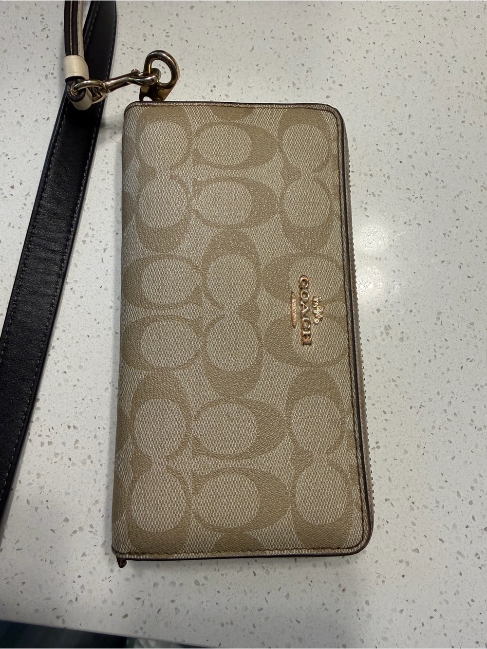 Coach Signature Zip-Around Wristlet Wallet in Khaki and Black